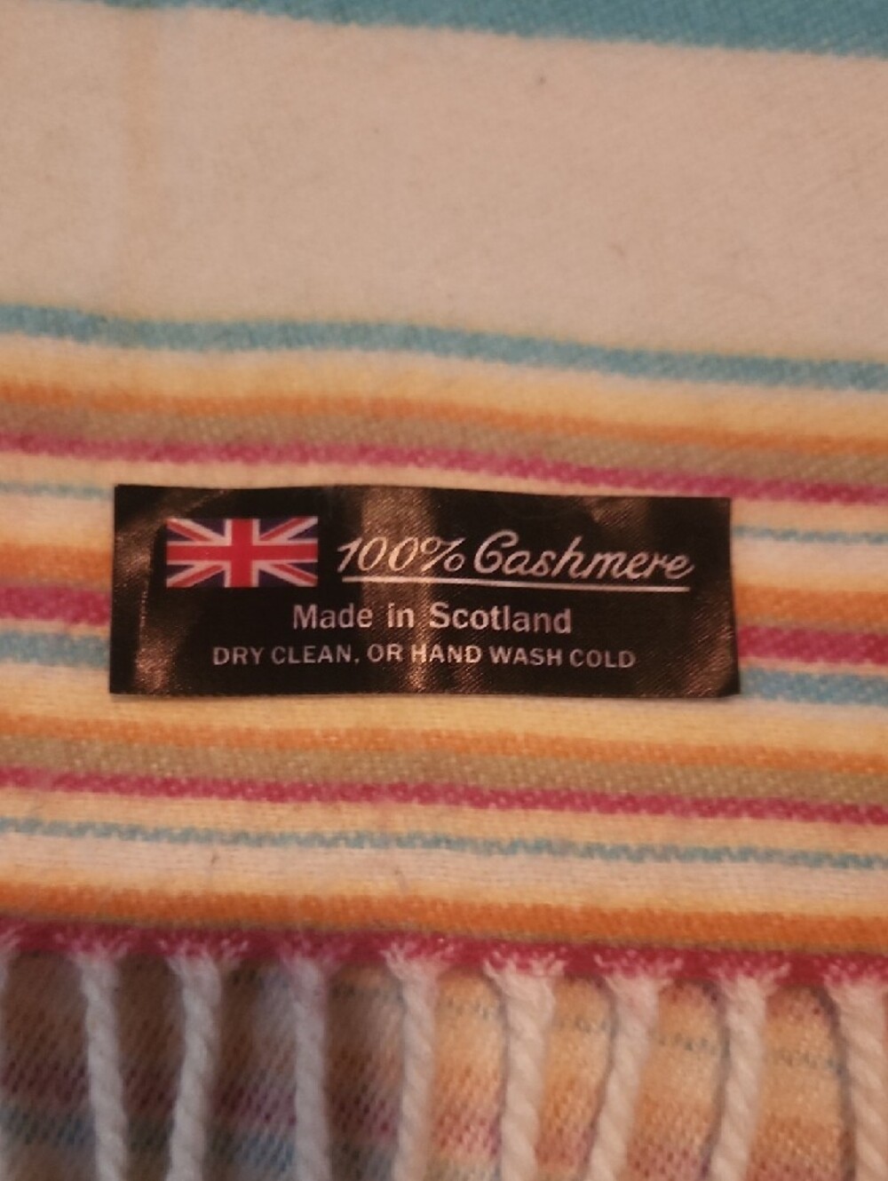 100% Cashmere Multi-Color Stripe Scarf - Classic Breton Style - Picture 2 of 6